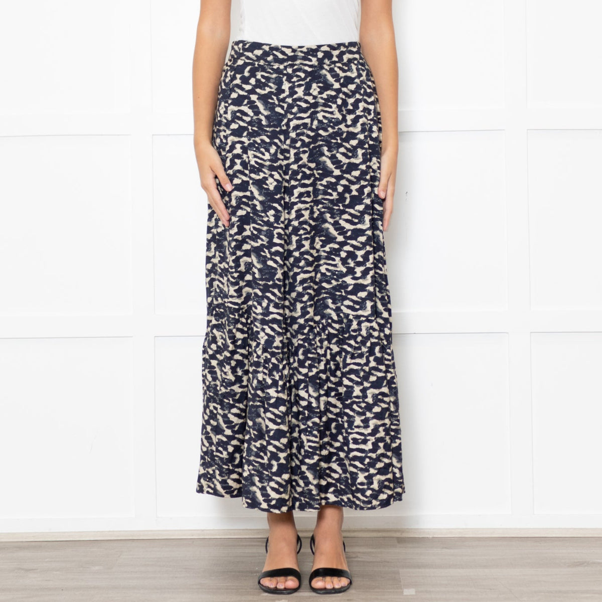 BA&SH Blue And Cream Pattern Maxi Skirt