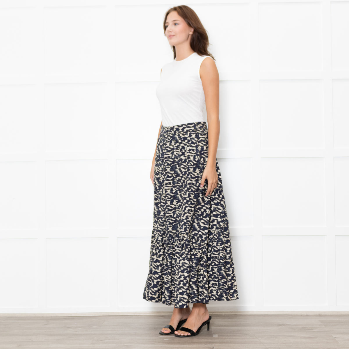 BA&SH Blue And Cream Pattern Maxi Skirt