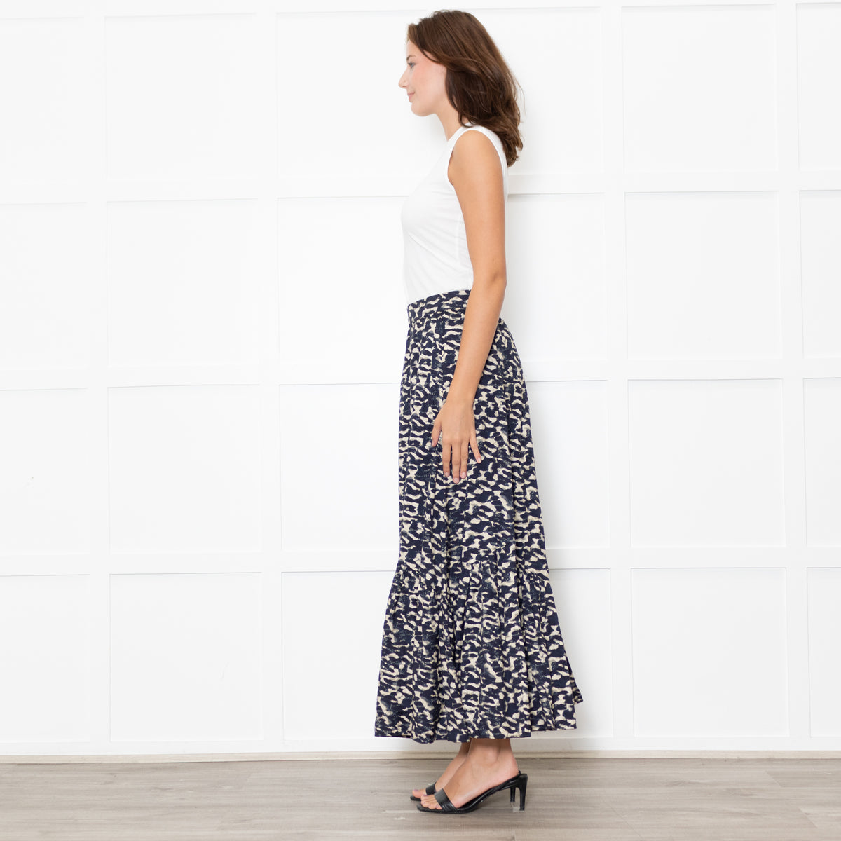 BA&SH Blue And Cream Pattern Maxi Skirt