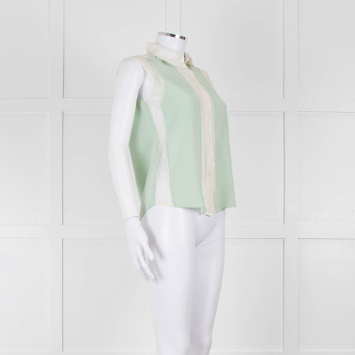 Sandro Green Lace Insert Sleeveless Blouse