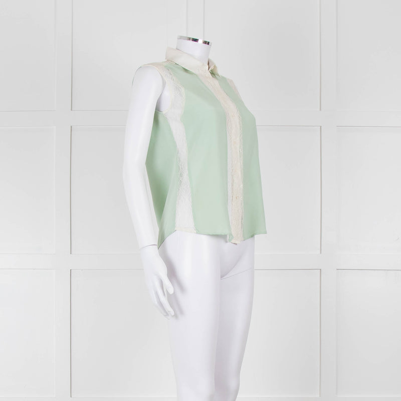 Sandro Green Lace Insert Sleeveless Blouse