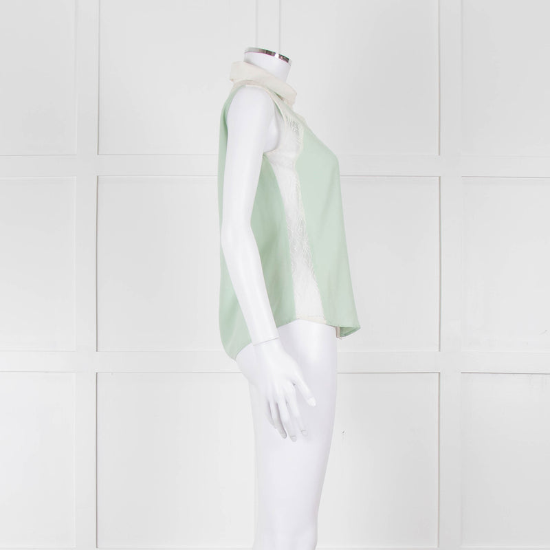 Sandro Green Lace Insert Sleeveless Blouse