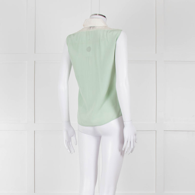 Sandro Green Lace Insert Sleeveless Blouse