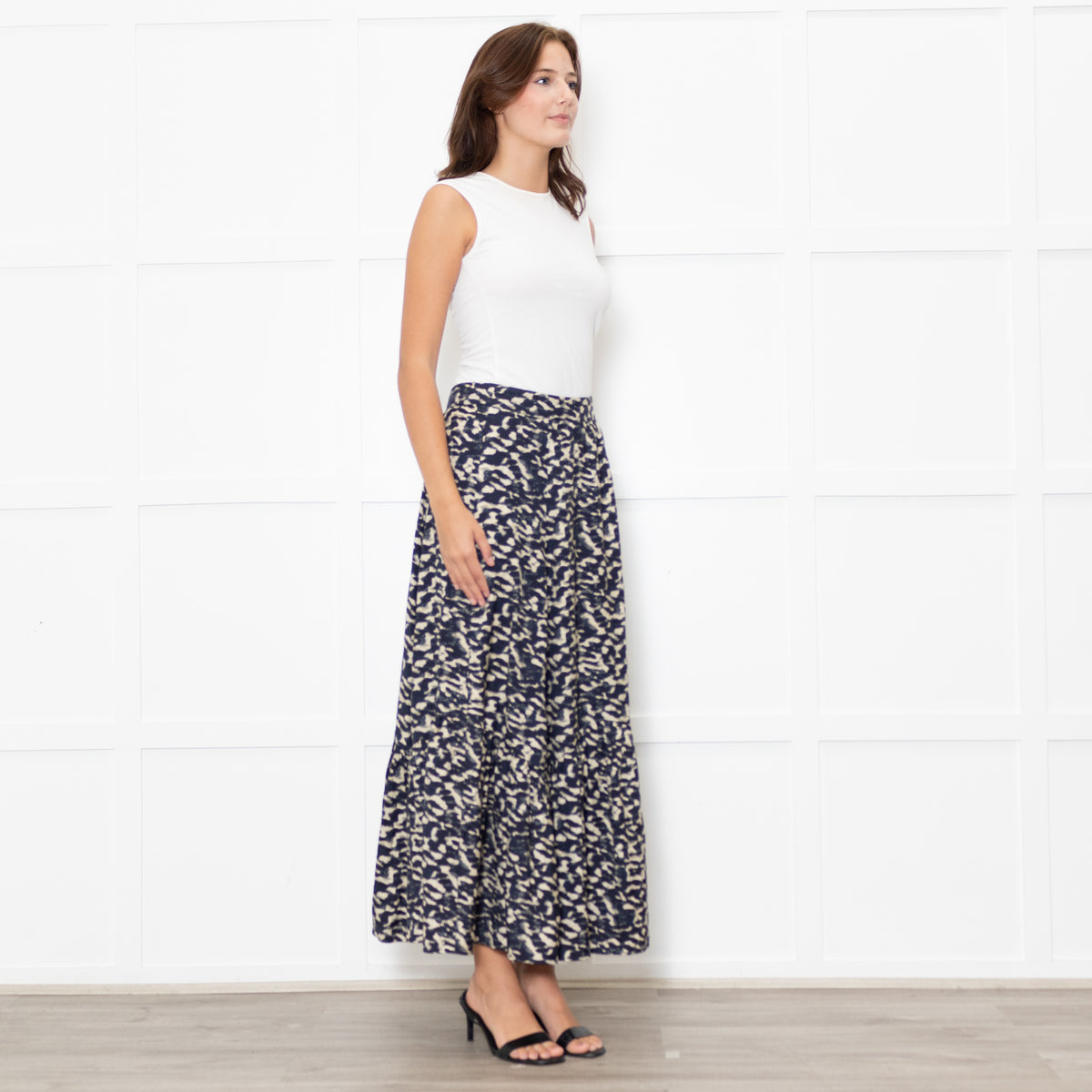 BA&SH Blue And Cream Pattern Maxi Skirt