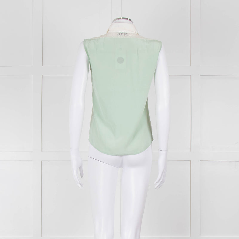 Sandro Green Lace Insert Sleeveless Blouse