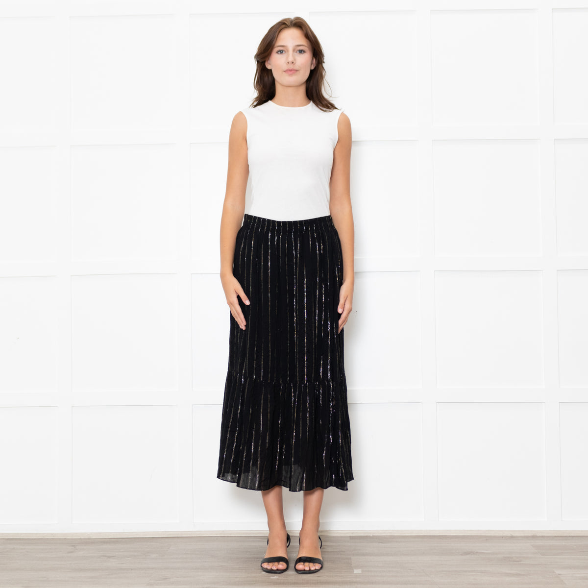 BA&SH Black Skirt With Gold Thread