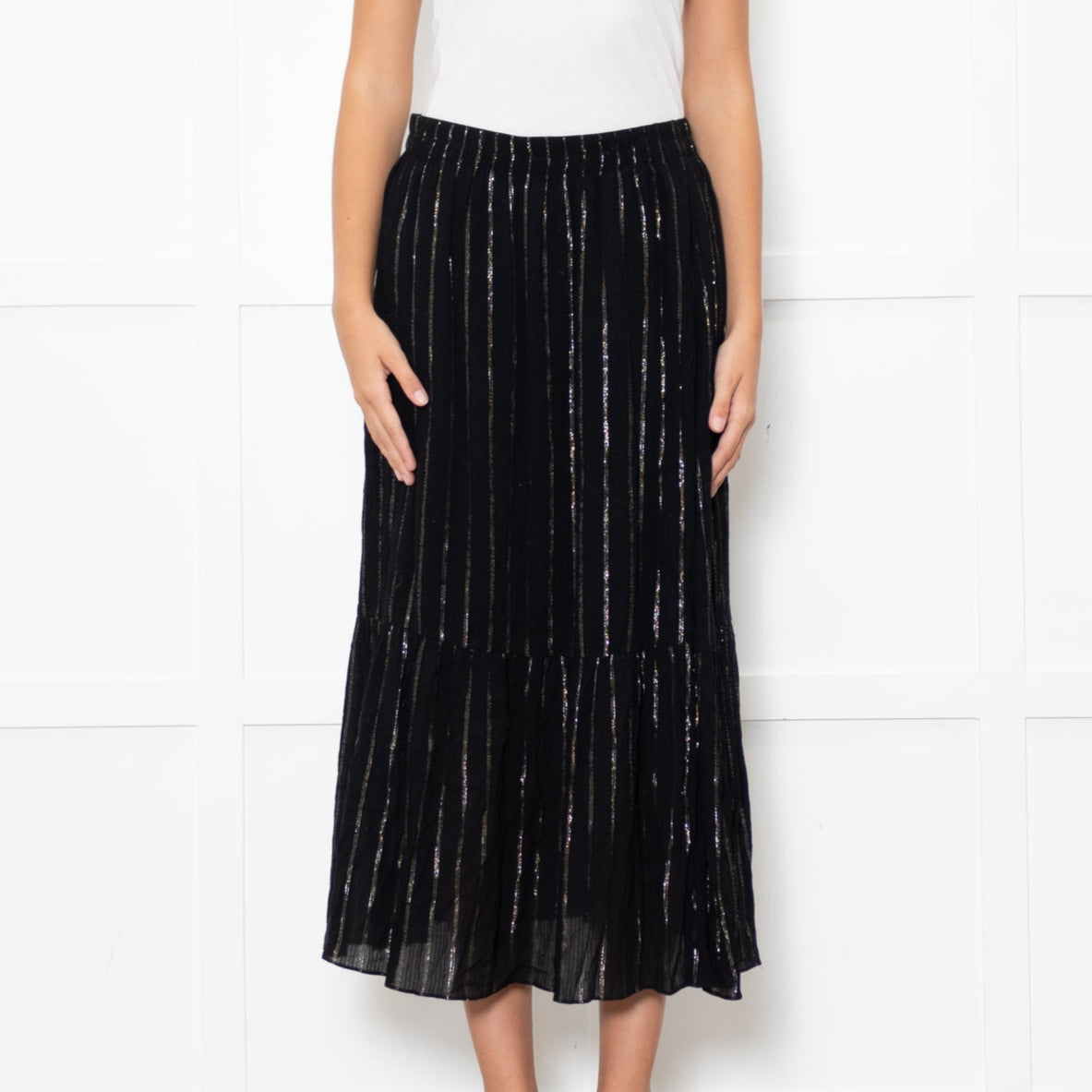 BA&SH Black Skirt With Gold Thread