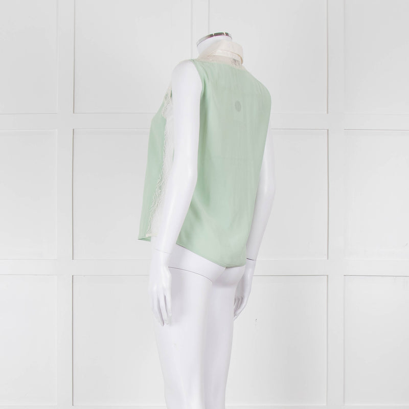 Sandro Green Lace Insert Sleeveless Blouse
