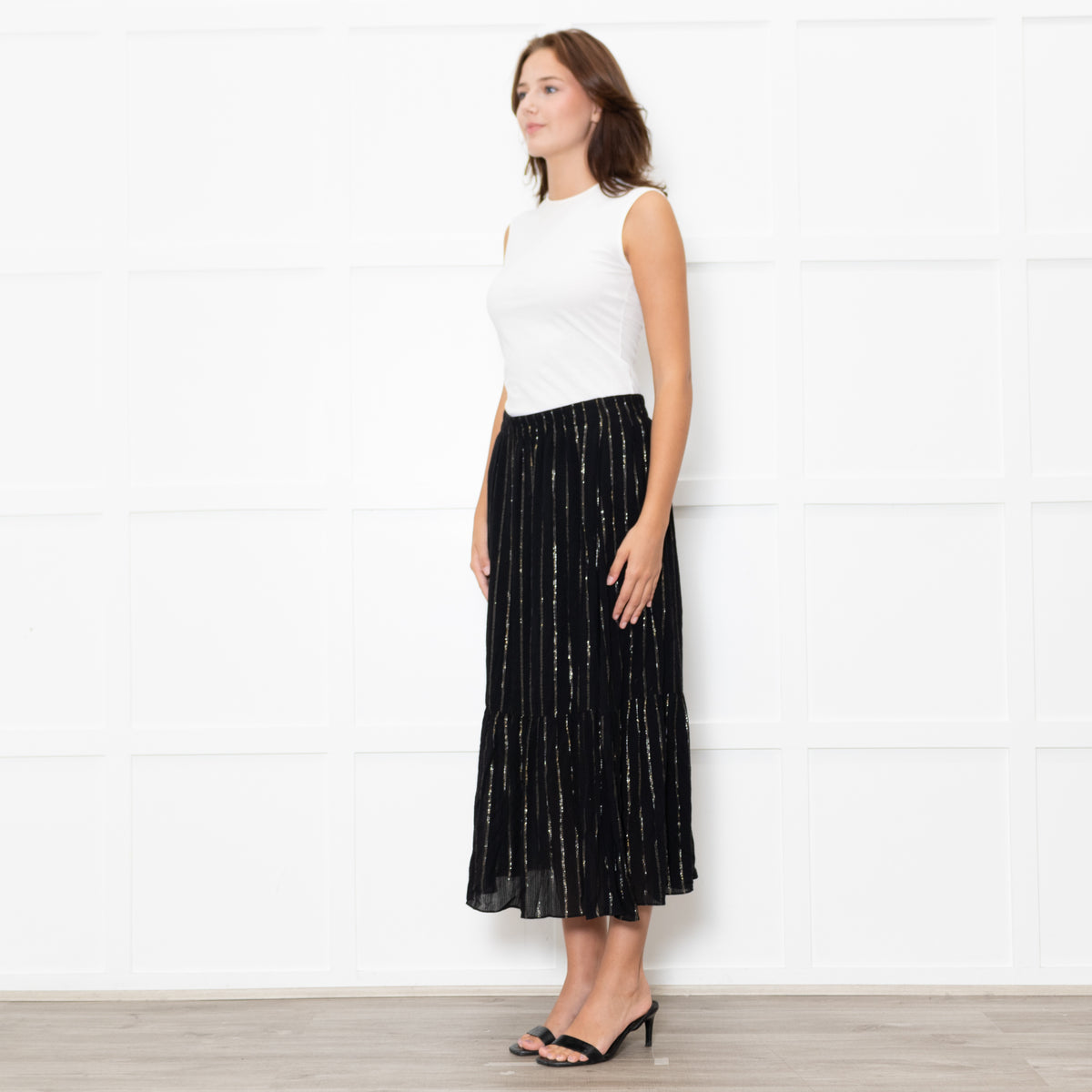 BA&SH Black Skirt With Gold Thread