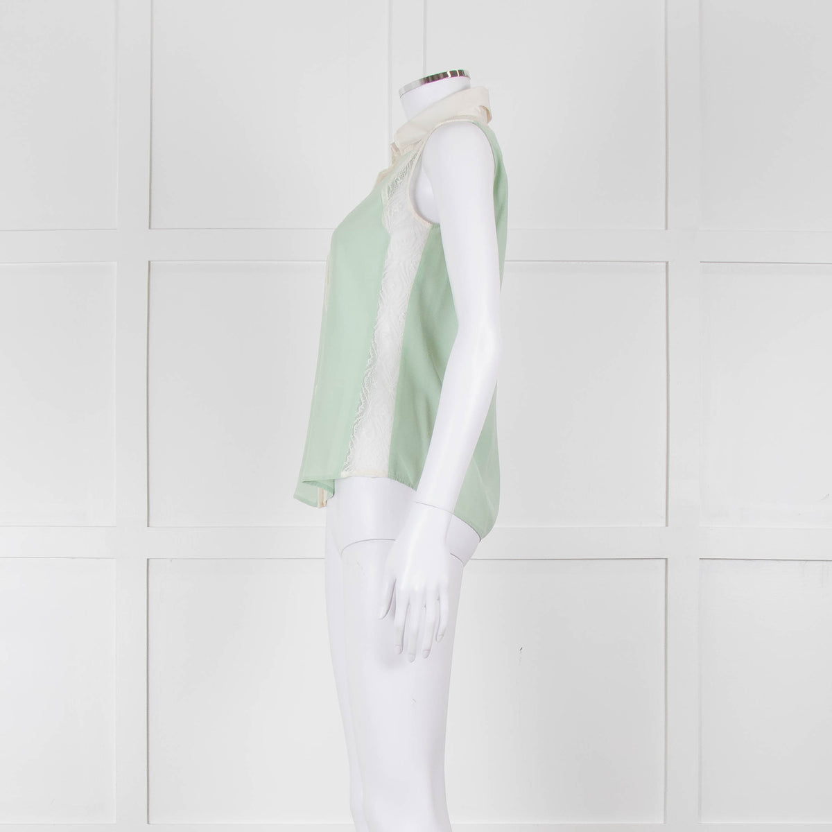 Sandro Green Lace Insert Sleeveless Blouse