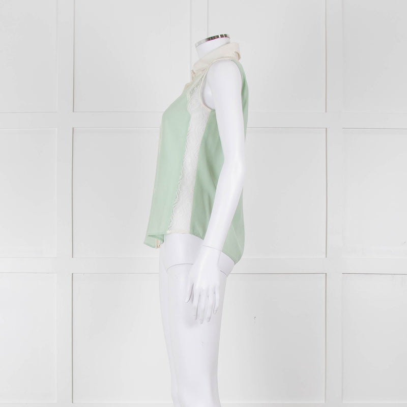 Sandro Green Lace Insert Sleeveless Blouse