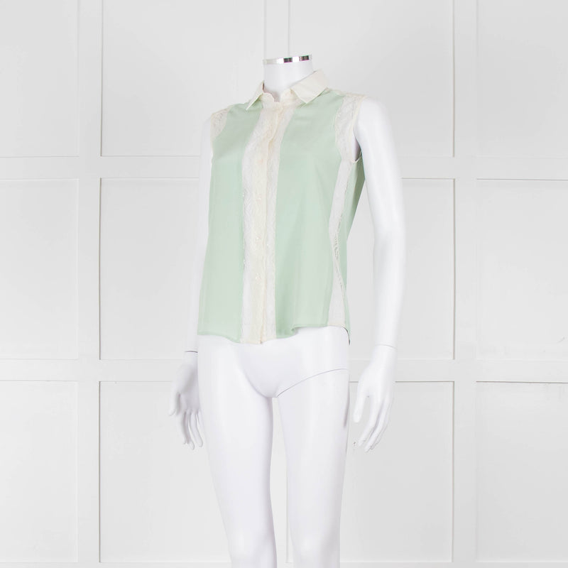 Sandro Green Lace Insert Sleeveless Blouse