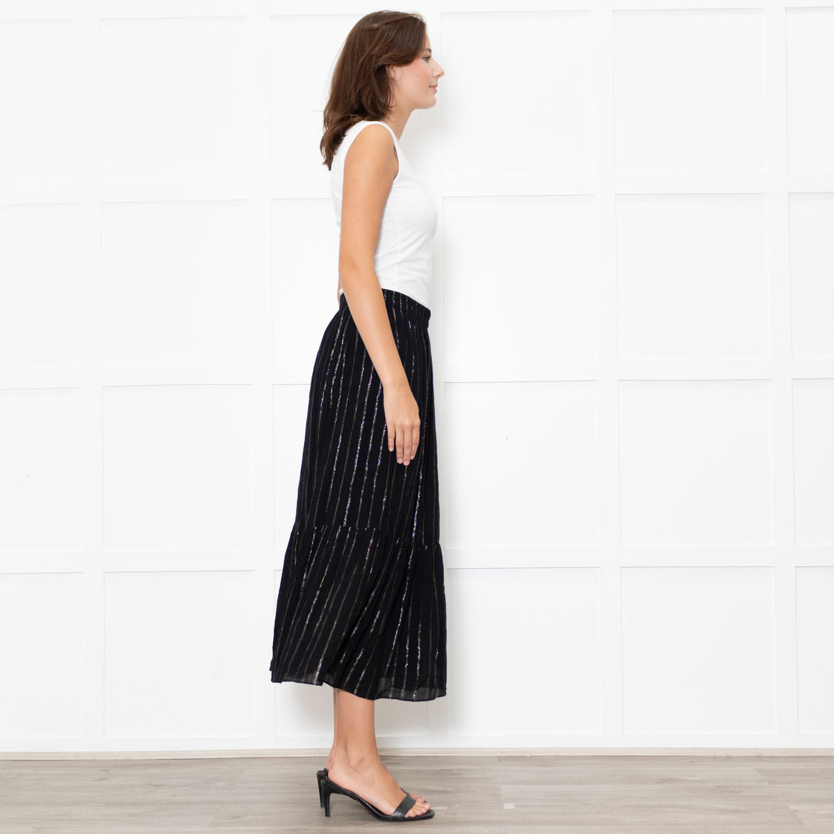 BA&SH Black Skirt With Gold Thread