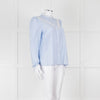 Me + Em Blue Cotton Blouse with Anglaise Inserts