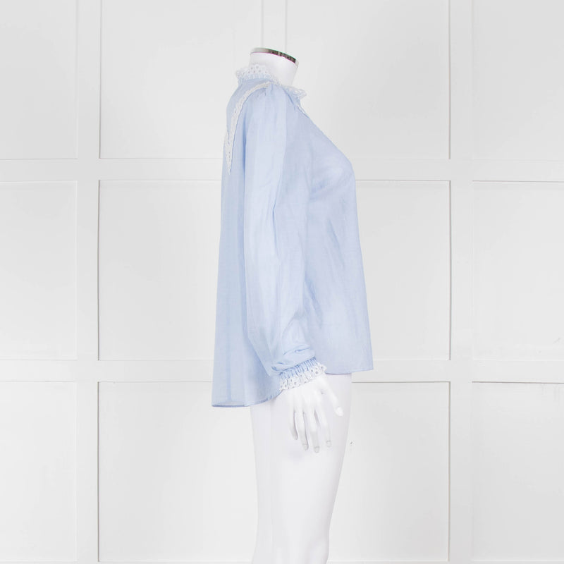 Me + Em Blue Cotton Blouse with Anglaise Inserts