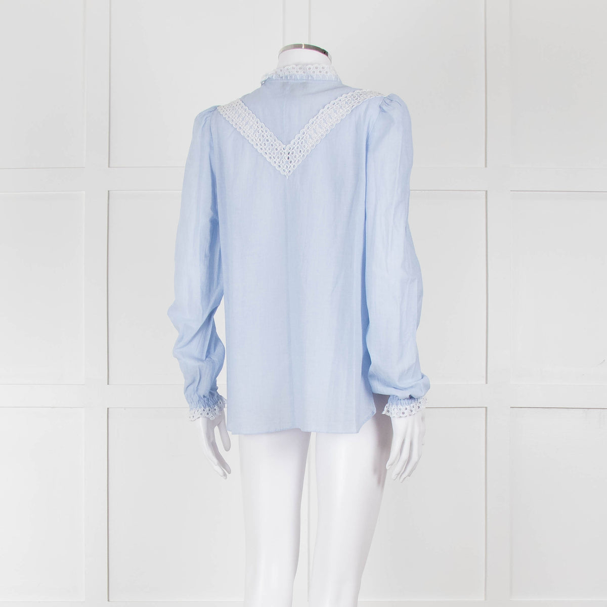 Me + Em Blue Cotton Blouse with Anglaise Inserts