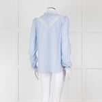 Me + Em Blue Cotton Blouse with Anglaise Inserts