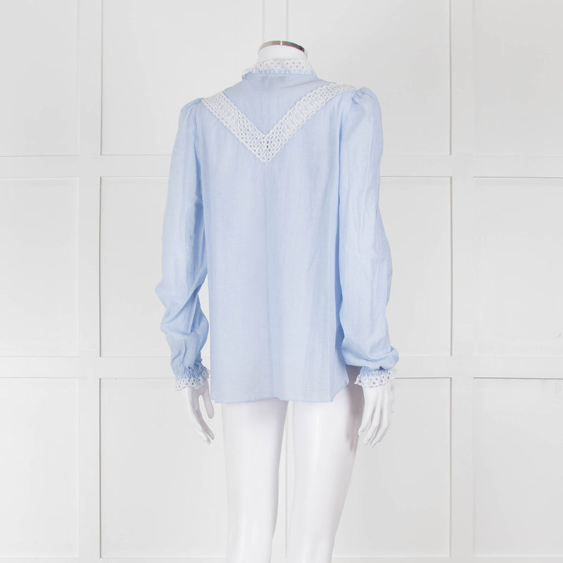 Me + Em Blue Cotton Blouse with Anglaise Inserts