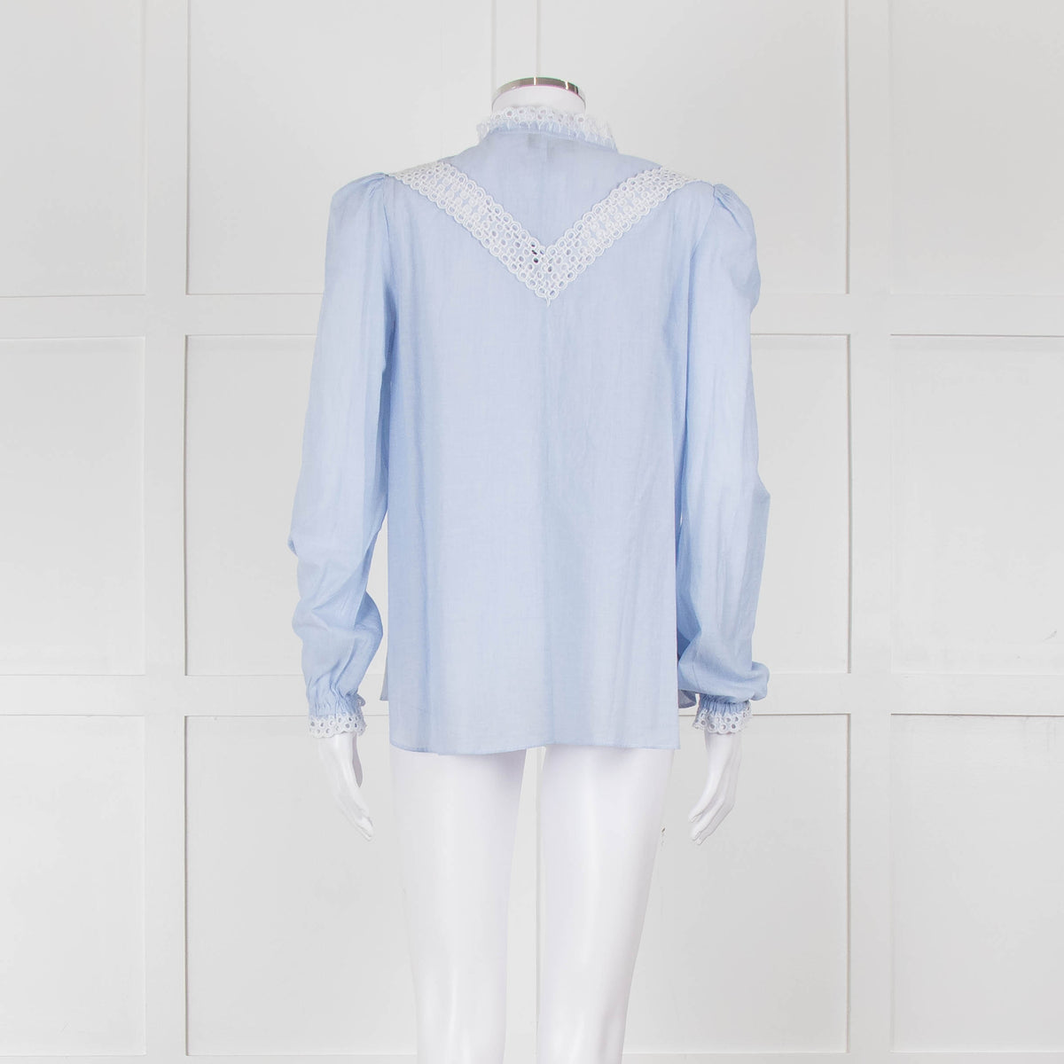 Me + Em Blue Cotton Blouse with Anglaise Inserts