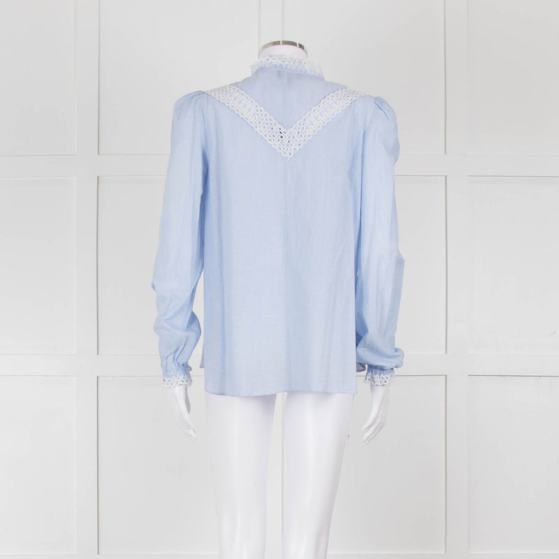 Me + Em Blue Cotton Blouse with Anglaise Inserts