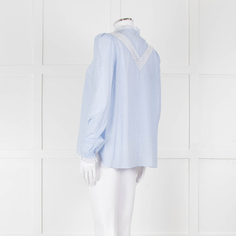 Me + Em Blue Cotton Blouse with Anglaise Inserts