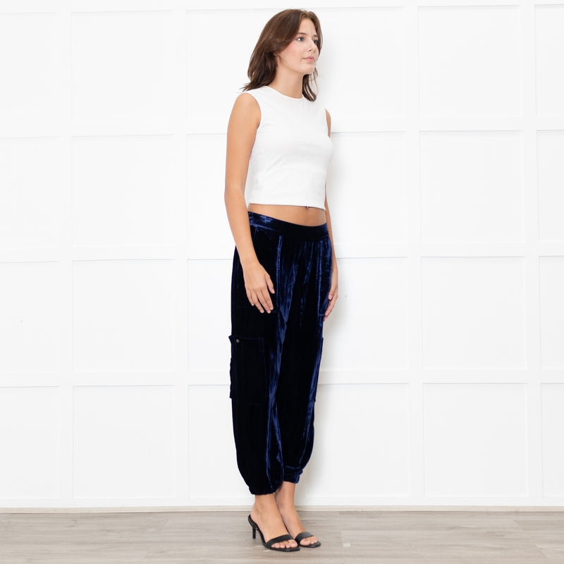 NRBY Blue Velvet Cuffed Joggers
