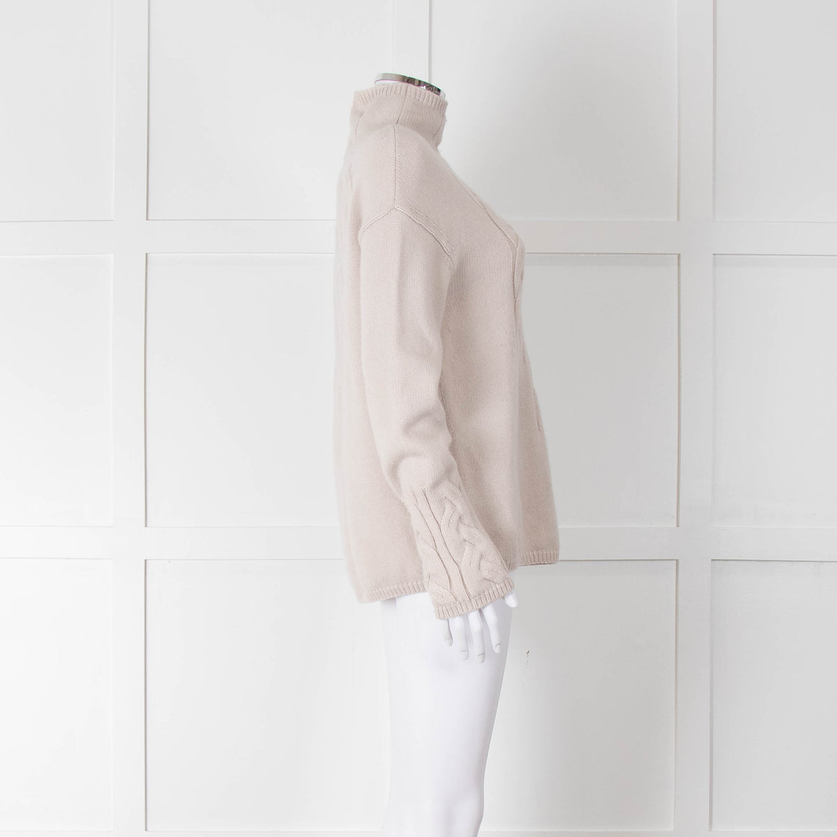 S Max Mara Light Grey Cable Cashmere Blend Sweater