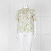 Me + Em Pink, Green & Grey Floral Silk Mix Short Sleeve Frill Top