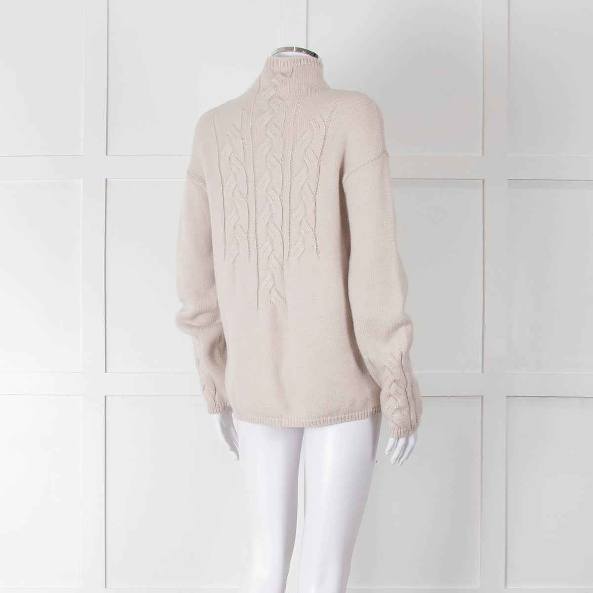 S Max Mara Light Grey Cable Cashmere Blend Sweater