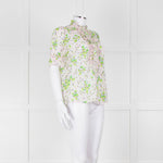 Me + Em Pink, Green & Grey Floral Silk Mix Short Sleeve Frill Top