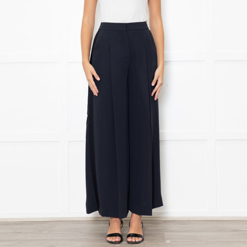 Me + Em Navy Wide Leg Trousers with Satin Side Stripe