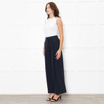 Me + Em Navy Wide Leg Trousers with Satin Side Stripe
