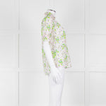 Me + Em Pink, Green & Grey Floral Silk Mix Short Sleeve Frill Top