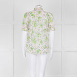 Me + Em Pink, Green & Grey Floral Silk Mix Short Sleeve Frill Top