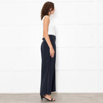 Me + Em Navy Wide Leg Trousers with Satin Side Stripe