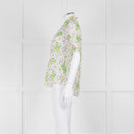 Me + Em Pink, Green & Grey Floral Silk Mix Short Sleeve Frill Top