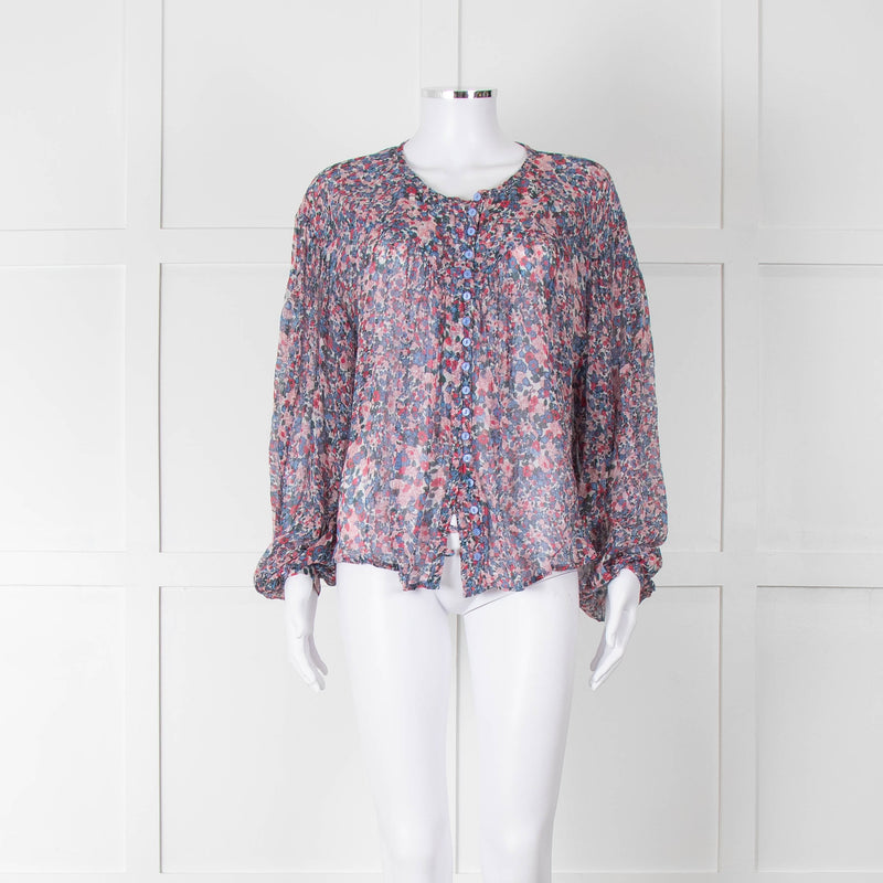 Isabel Marant Blue Pink Silk Ditzy Flower Print Blouse