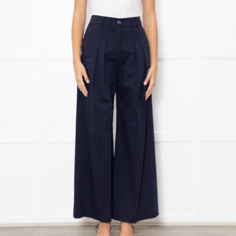 Me + Em Navy Wide Leg Soft Cotton Trousers