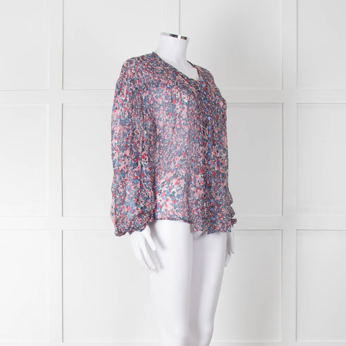 Isabel Marant Blue Pink Silk Ditzy Flower Print Blouse
