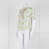 Me + Em Pink, Green & Grey Floral Silk Mix Short Sleeve Frill Top