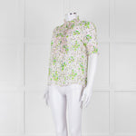 Me + Em Pink, Green & Grey Floral Silk Mix Short Sleeve Frill Top