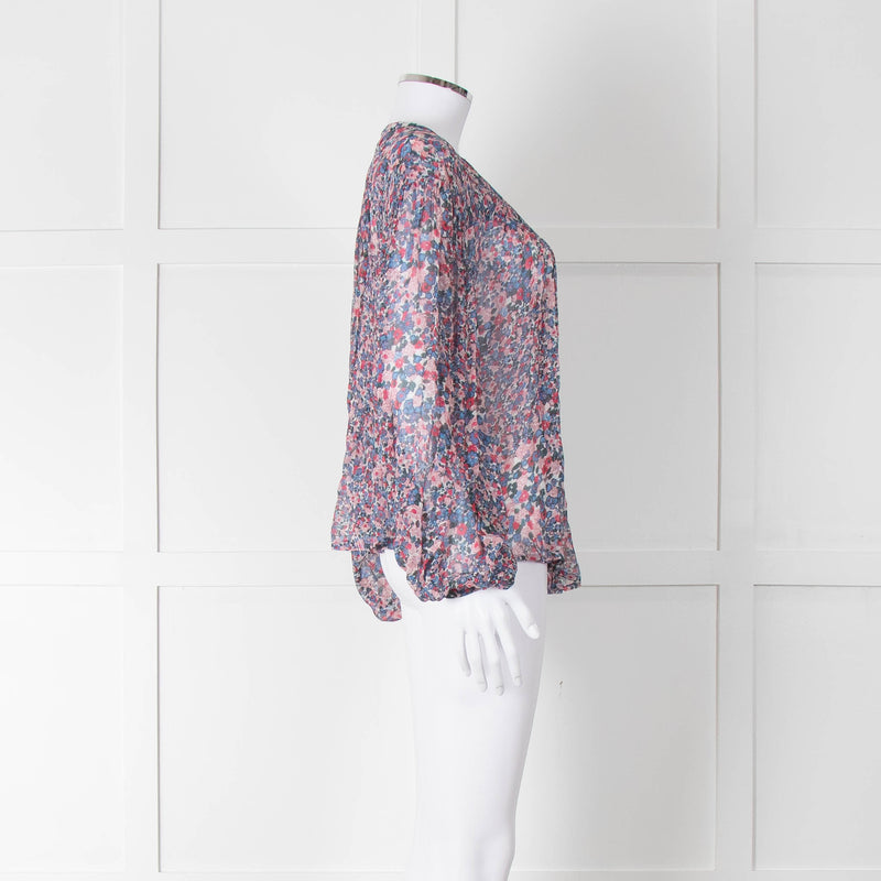 Isabel Marant Blue Pink Silk Ditzy Flower Print Blouse