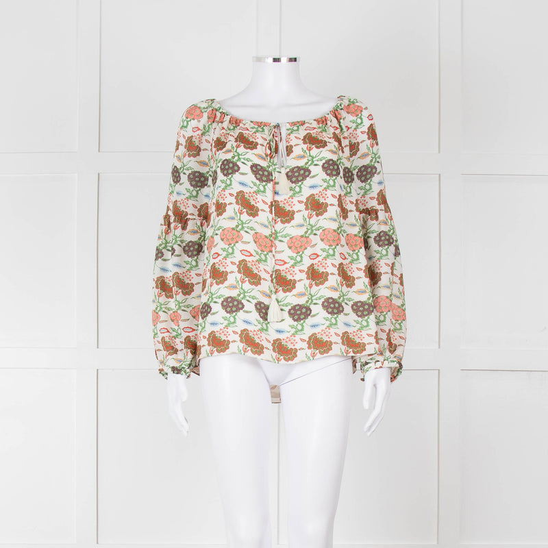 Tory Burch Multicolour Floral Silk Blouse With Drawstring Neckline