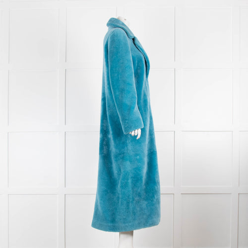 Nour Hammour Turquoise Shearling Maxi Length Coat