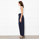 Me + Em Navy Wide Leg Soft Cotton Trousers