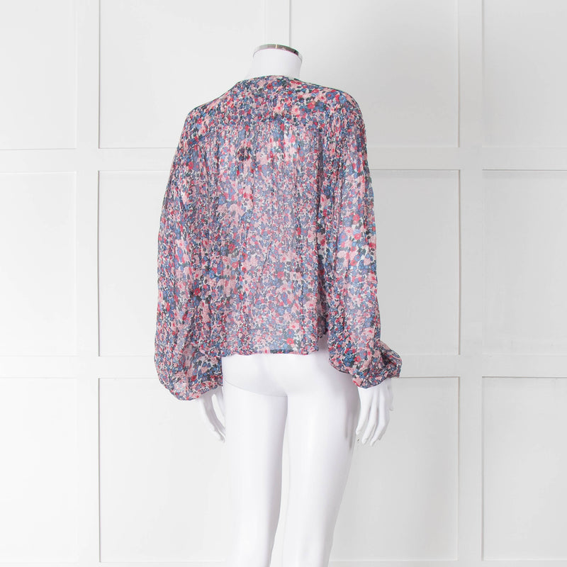 Isabel Marant Blue Pink Silk Ditzy Flower Print Blouse