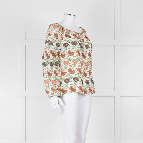 Tory Burch Multicolour Floral Silk Blouse With Drawstring Neckline