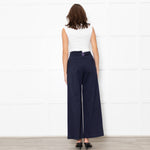 Me + Em Navy Wide Leg Soft Cotton Trousers