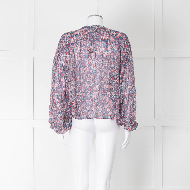 Isabel Marant Blue Pink Silk Ditzy Flower Print Blouse