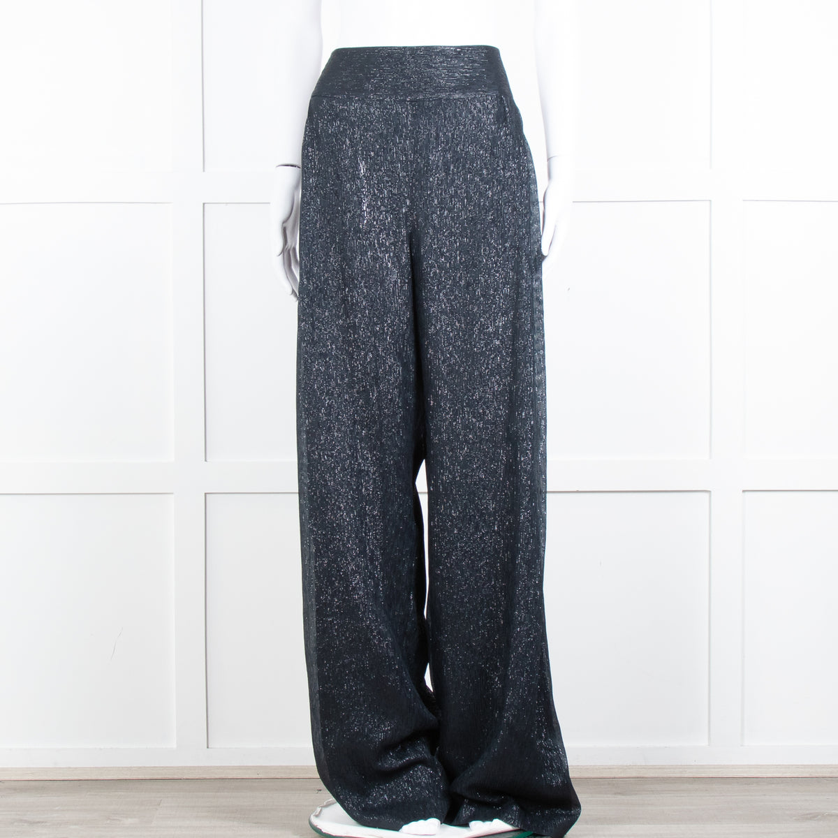 Roland Mouret Navy Chiffon Lurex Wide Leg Trousers